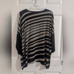 J. Jill Wearever Striped Oversized Tunic Top Black White Rayon Chic Office M P